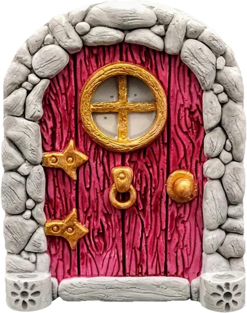 SETOFI Fairy Door for Tree, Wooden Fairy Doors Elf Door Miniature Wood Doors for Garden Yard Trees Ornaments (B) - Image 1